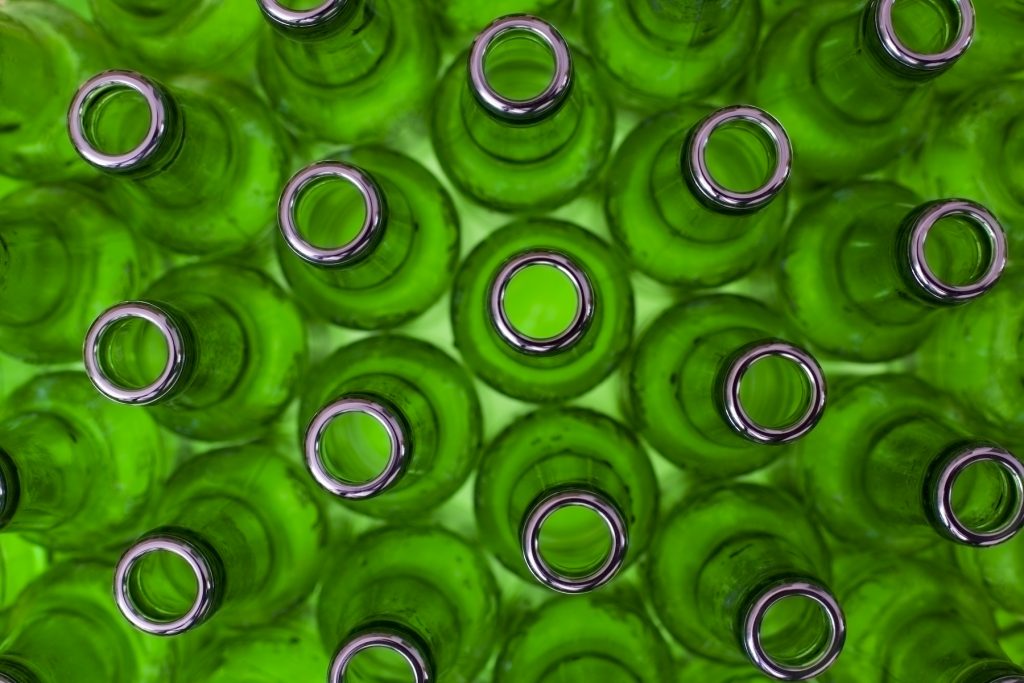 Green Bottles Washed For Glass Recycling